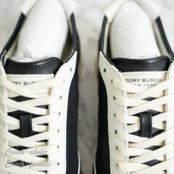 NIB Tory Burch T-Logo Nylon Suede Vintage Sneaker 2.0 in Black/White - Picture 8 of 11
